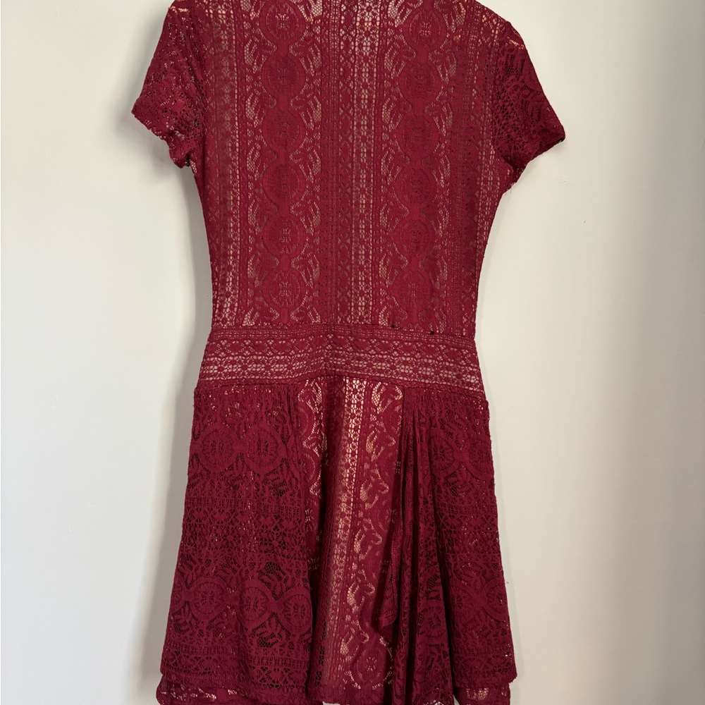 BCBGMaxAzria Burgundy Lace Mini Dress